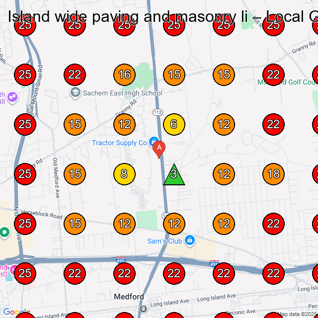 Island wide paving and masonry li GeoGrid visibility map for Asphalt Contractor in Medford